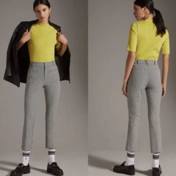 Anthropologie Maeve Slim Kick Houndstooth Print Cropped Pants - Picture 1 of 9